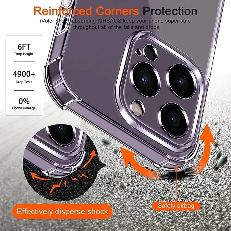 Luxury Shockproof Silicone Clear Phone Case for Iphone 17 16 15 14 13 12 11 Pro Max Mini X XR Xs 7 8 plus Transparent Soft Cover