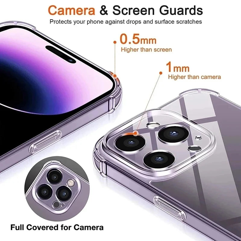 Luxury Shockproof Silicone Clear Phone Case for Iphone 17 16 15 14 13 12 11 Pro Max Mini X XR Xs 7 8 plus Transparent Soft Cover