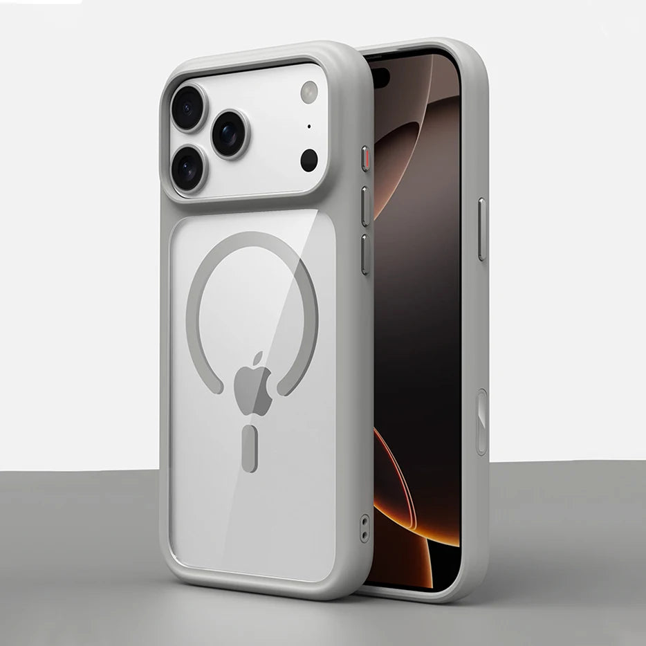 Luxury Orange Matte Transparent Magsafe Phone Case for Iphone Metal Buttons/ Skin Feel Shockproof Cover
