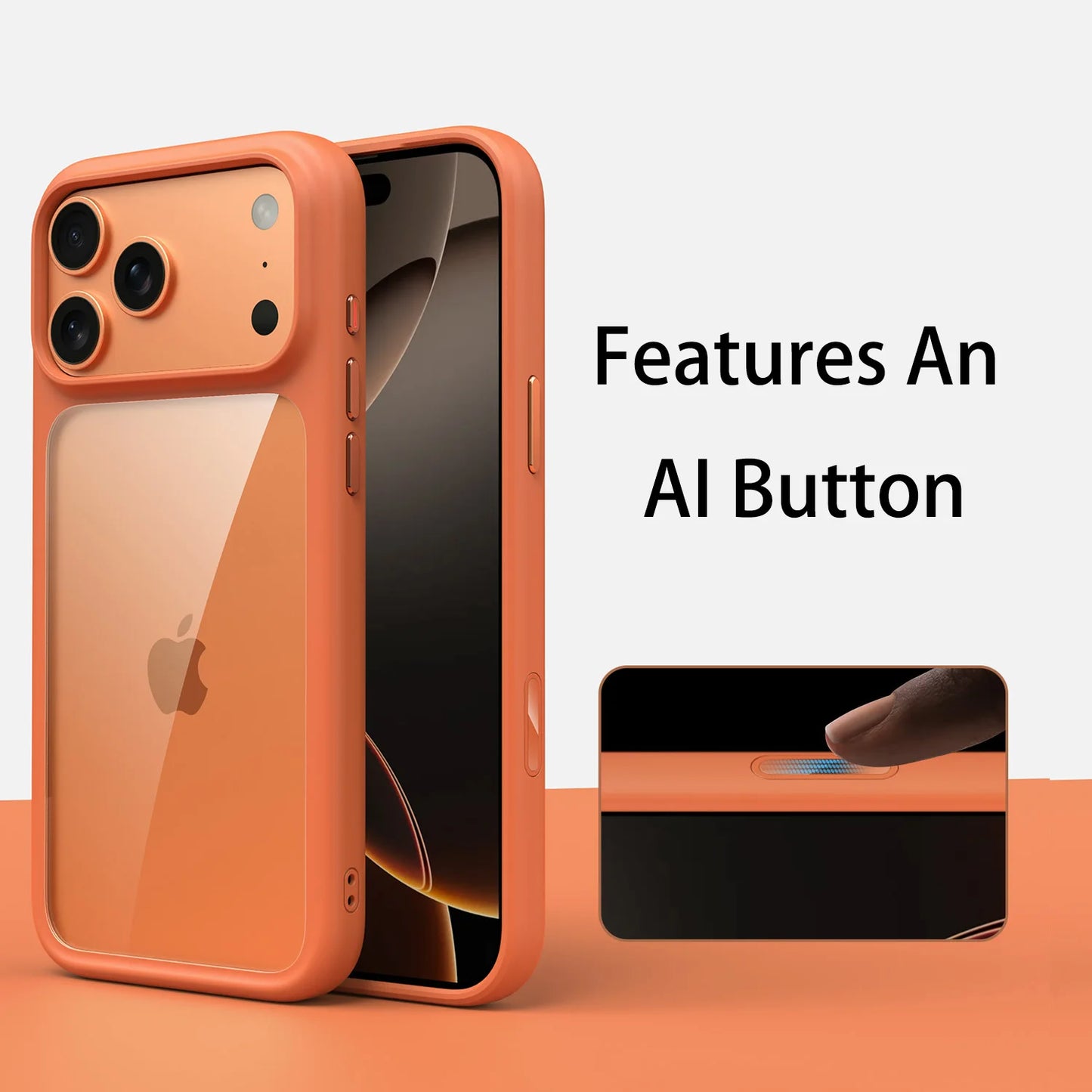 Luxury Orange Matte Transparent Magsafe Phone Case for Iphone Metal Buttons/ Skin Feel Shockproof Cover