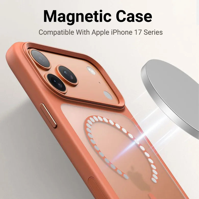 Luxury Orange Matte Transparent Magsafe Phone Case for Iphone Metal Buttons/ Skin Feel Shockproof Cover