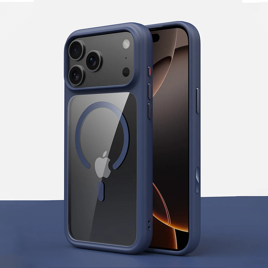 Luxury Orange Matte Transparent Magsafe Phone Case for Iphone Metal Buttons/ Skin Feel Shockproof Cover