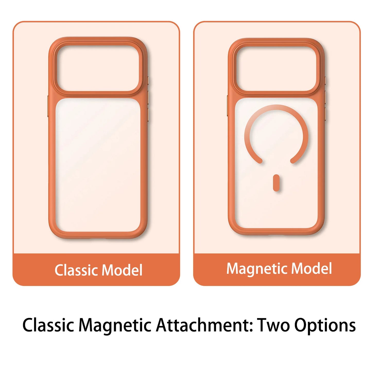 Luxury Orange Matte Transparent Magsafe Phone Case for Iphone Metal Buttons/ Skin Feel Shockproof Cover