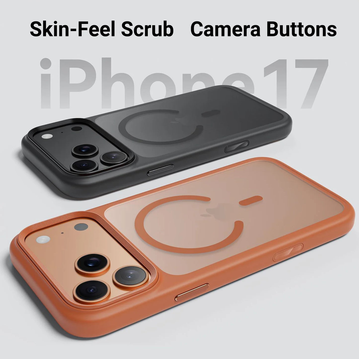 Luxury Orange Matte Transparent Magsafe Phone Case for Iphone Metal Buttons/ Skin Feel Shockproof Cover