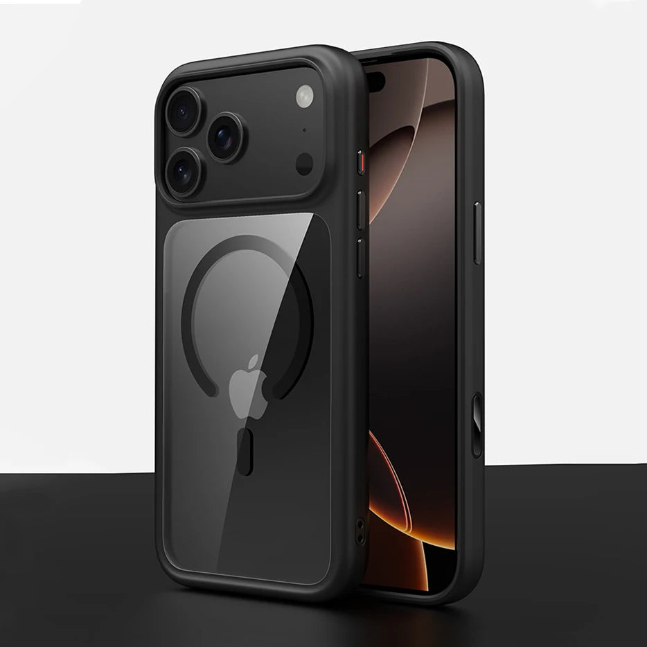 Luxury Orange Matte Transparent Magsafe Phone Case for Iphone Metal Buttons/ Skin Feel Shockproof Cover