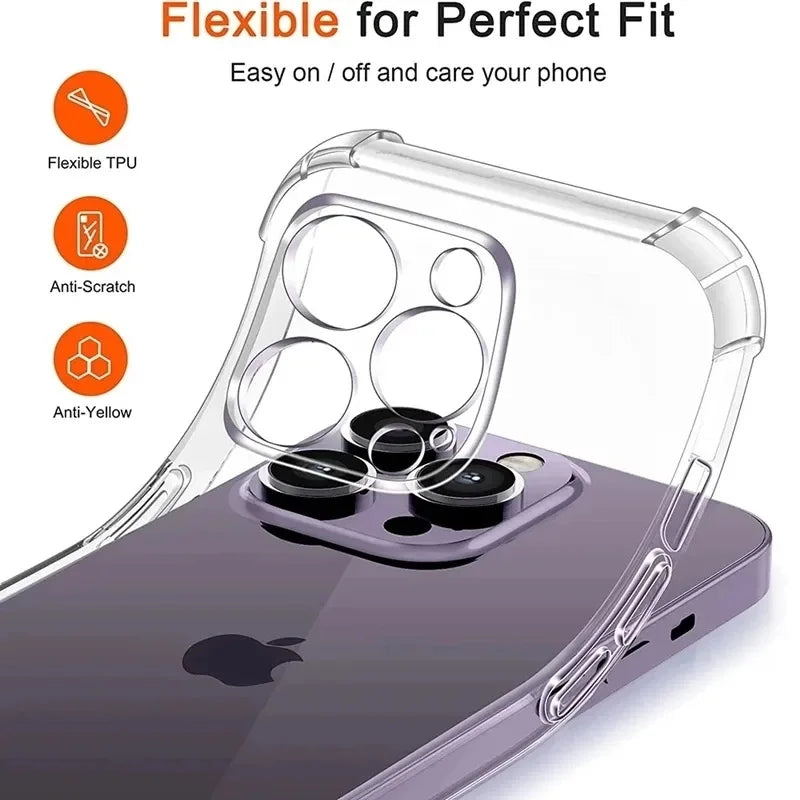 Luxury Shockproof Silicone Clear Phone Case for Iphone 17 16 15 14 13 12 11 Pro Max Mini X XR Xs 7 8 plus Transparent Soft Cover